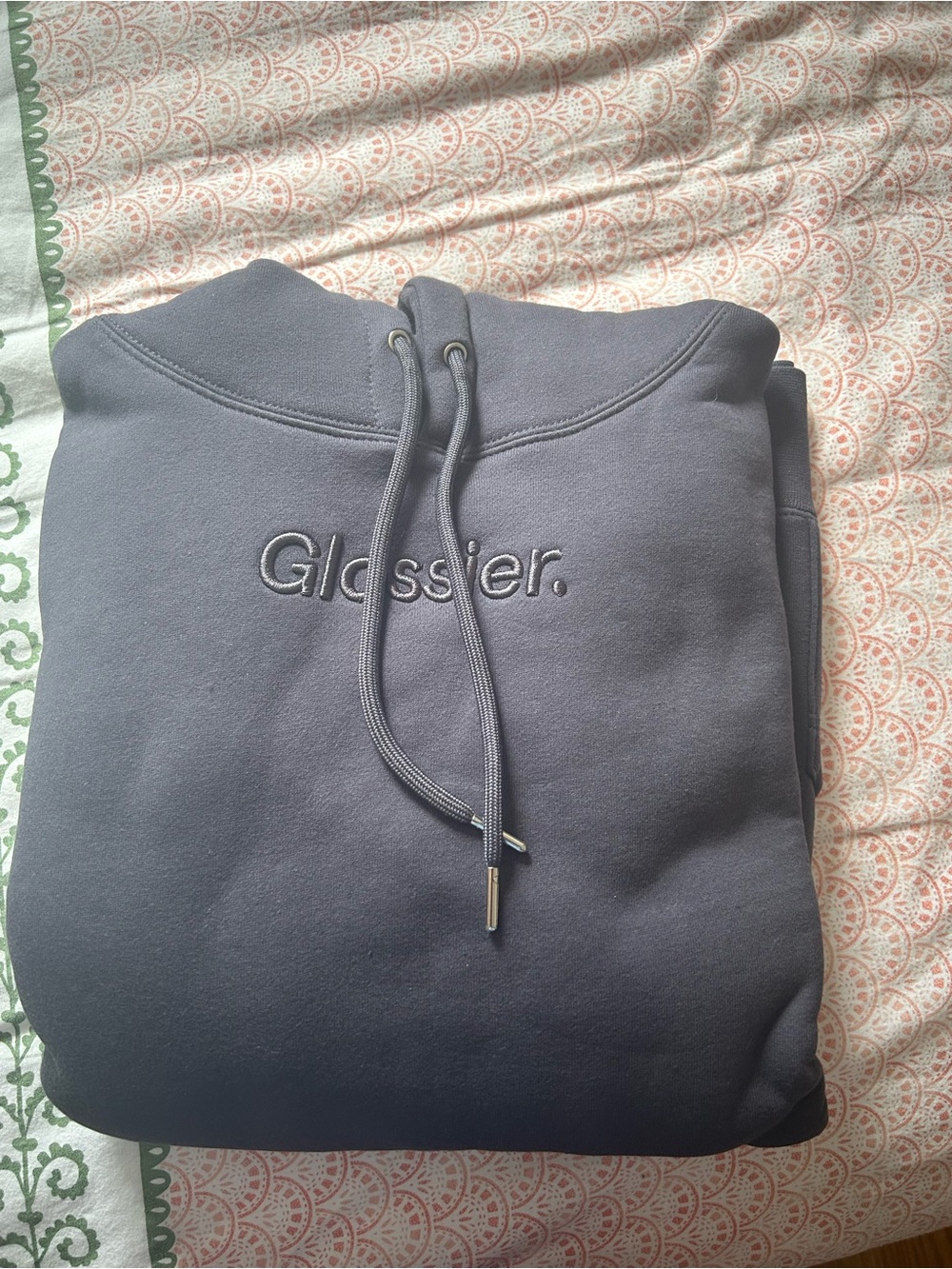 Glossier Slate Gray Hoodie with Embroidered Logo